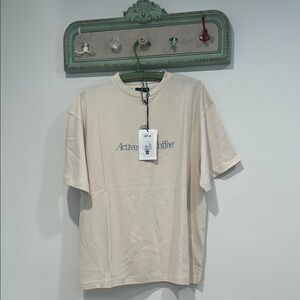 Active after coffee aac Cream Short Sleeve Soft Cotton Casual graphic Tee small